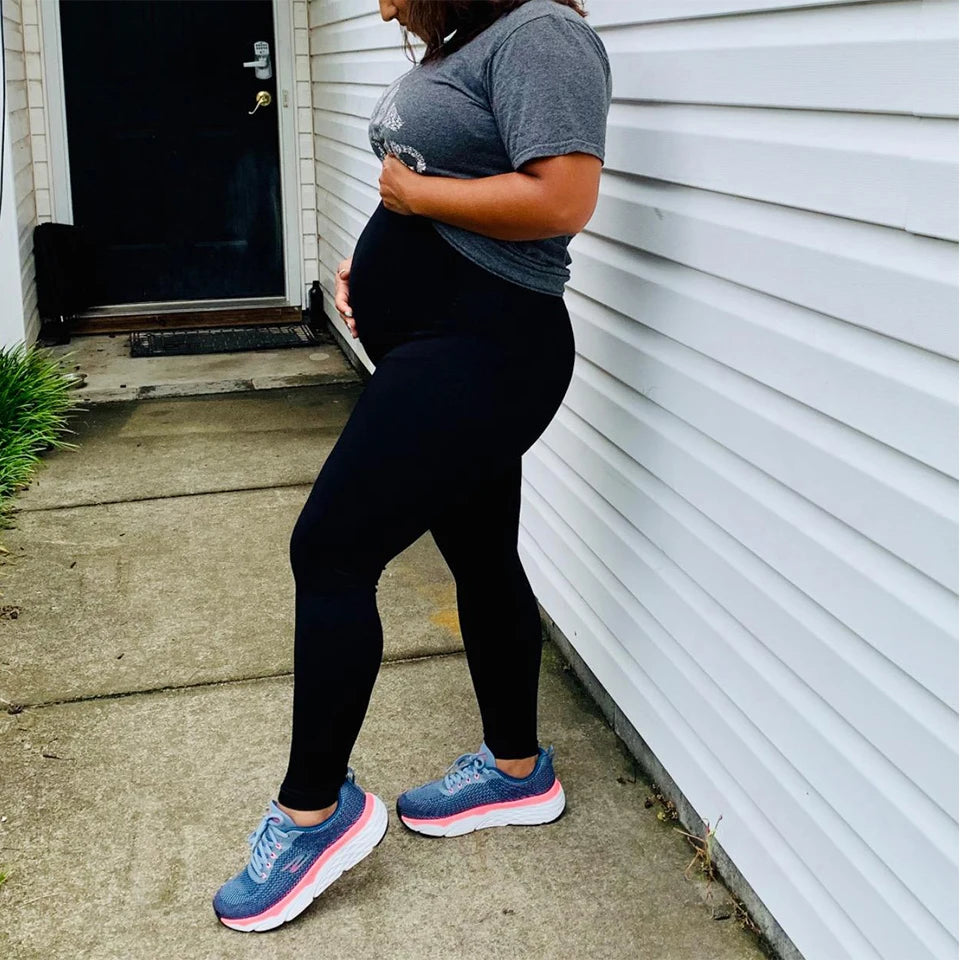Stretch Maternity Leggings with High Waist Belly Panel, 90% Nylon and 10% Spandex Pregnancy Pants with Shorts and Thickened Style Options