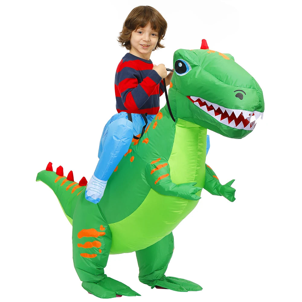 Inflatable Dinosaur Costume for Kids, Ride-On Style Dress-Up Outfit with Fan for Halloween, Birthday Parties and Holiday Cosplay