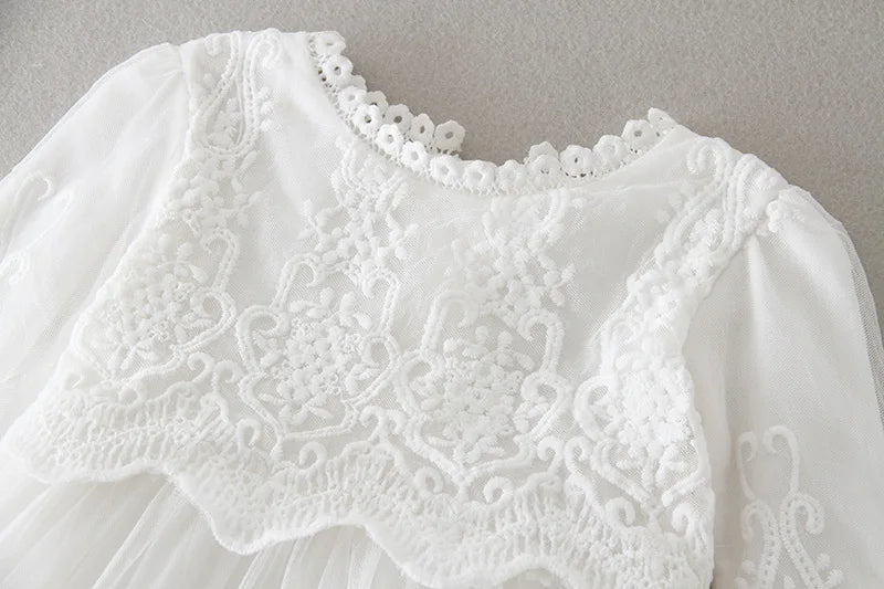 Baby Baptism Gown for Girls with Long Sleeves, Lace Details and Cotton Lining, Dress and Cap Set for Christening and First Birthday Photos
