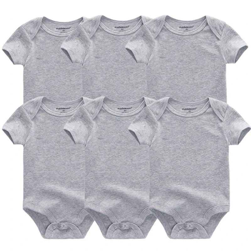 Baby Cotton Bodysuit Set, 6-Piece Short Sleeve Outfits with Envelope Shoulders and Snap Crotch for Boys and Girls, Sizes 3M-12M