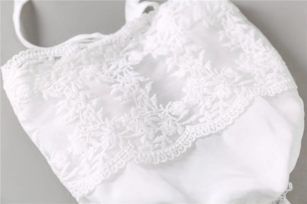 Baby Baptism Gown for Girls with Long Sleeves, Lace Details and Cotton Lining, Dress and Cap Set for Christening and First Birthday Photos