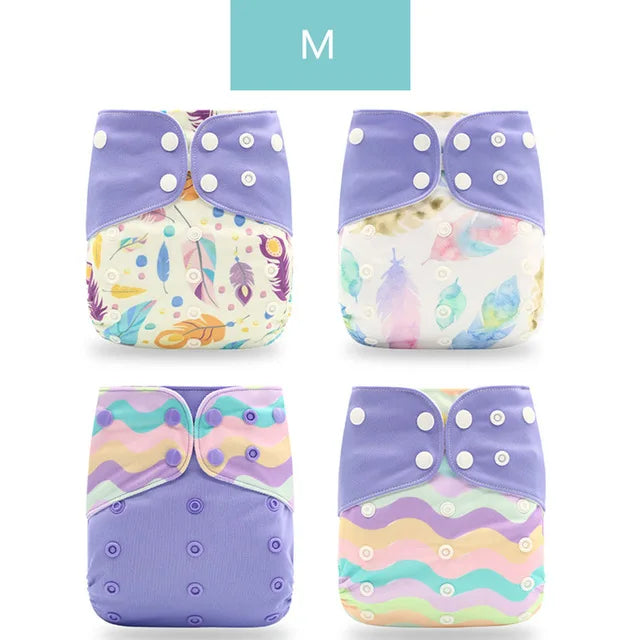Reusable Cloth Diapers, Happyflute 4-Pack One-Size Pocket Baby Nappies with Adjustable Snap Closures, Washable Covers, Inserts Sold Separately