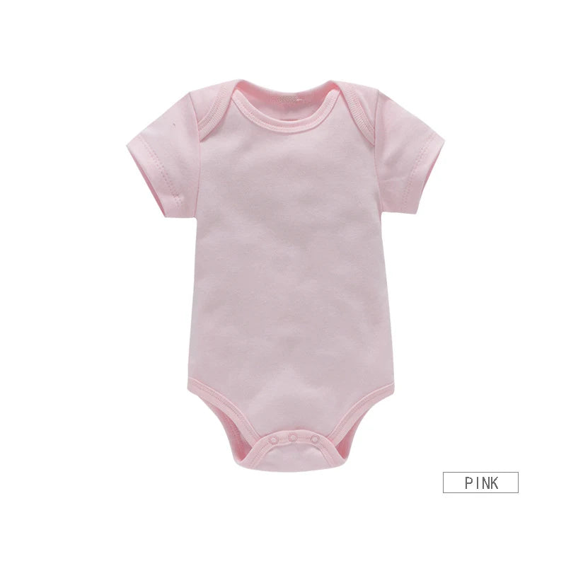 Short Sleeve Baby Bodysuits 3-Pack in 100% Cotton, Solid Color Infant One-Piece Outfits with Envelope Shoulders and Snap Bottoms for Daily Wear