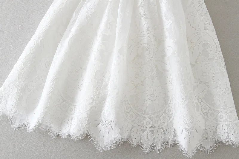 Baby Baptism Gown for Girls with Long Sleeves, Lace Details and Cotton Lining, Dress and Cap Set for Christening and First Birthday Photos