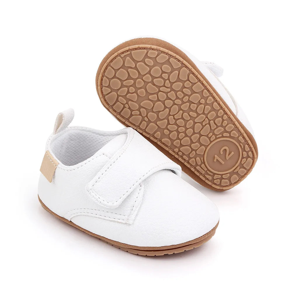Baby Strap Shoes with Rounded Toes and Heel Pull Tabs, Solid Color Moccasin-Style Footwear for Infant Boys and Girls Everyday Outfits