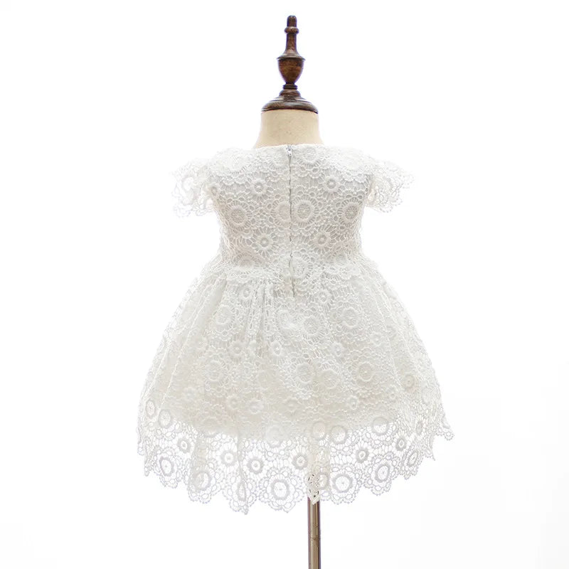 Baby Baptism Gown for Girls with Long Sleeves, Lace Details and Cotton Lining, Dress and Cap Set for Christening and First Birthday Photos