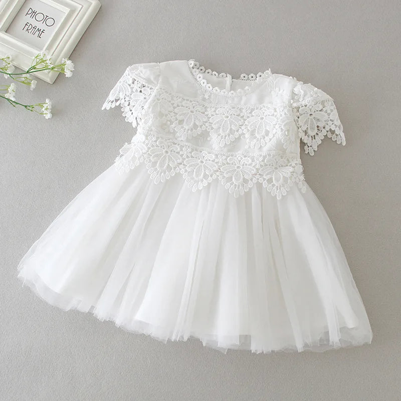 Baby Baptism Gown for Girls with Long Sleeves, Lace Details and Cotton Lining, Dress and Cap Set for Christening and First Birthday Photos