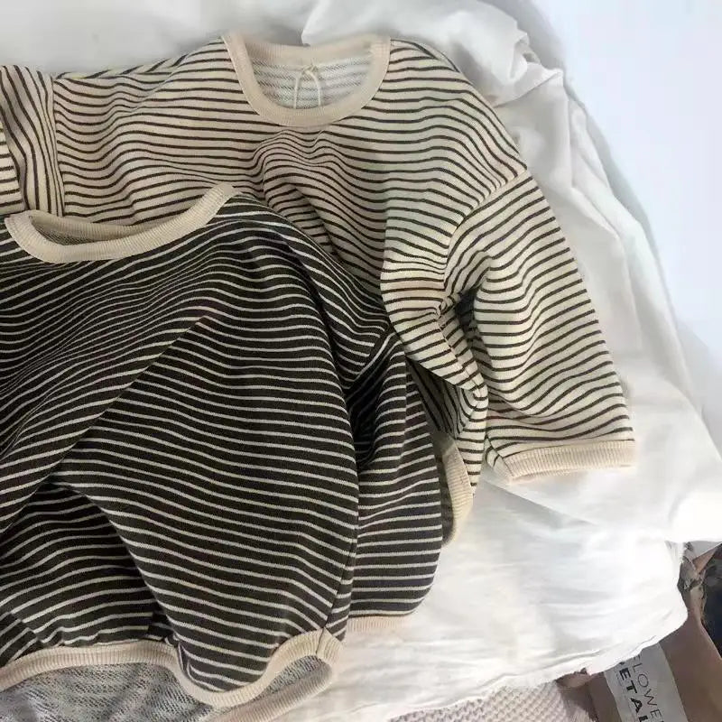 Striped Kids Sweatshirt with Crew Neck and Long Sleeves, Cotton Casual Pullover Top for Toddler Boys and Girls, Spring and Fall Layering