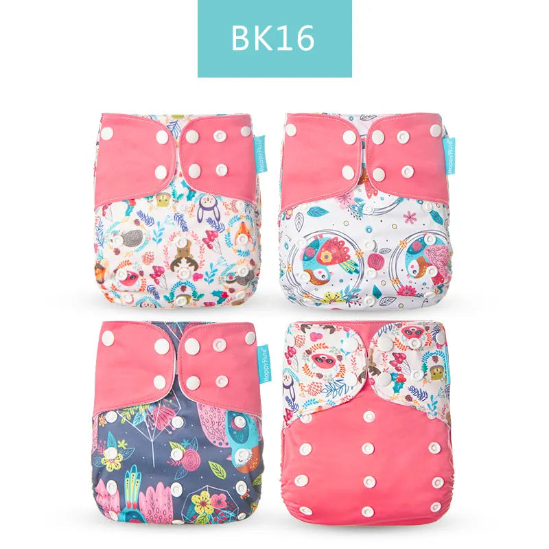 Reusable Cloth Diapers, Happyflute 4-Pack One-Size Pocket Baby Nappies with Adjustable Snap Closures, Washable Covers, Inserts Sold Separately