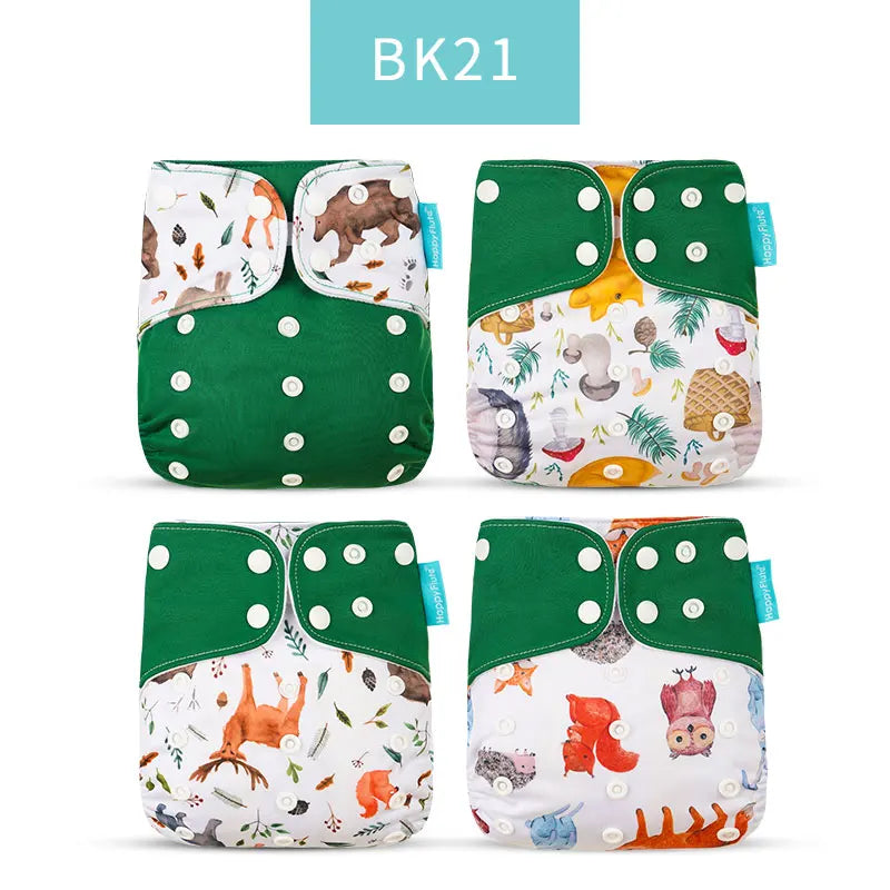 Reusable Cloth Diapers, Happyflute 4-Pack One-Size Pocket Baby Nappies with Adjustable Snap Closures, Washable Covers, Inserts Sold Separately