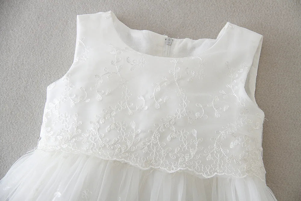 Baby Baptism Gown for Girls with Long Sleeves, Lace Details and Cotton Lining, Dress and Cap Set for Christening and First Birthday Photos