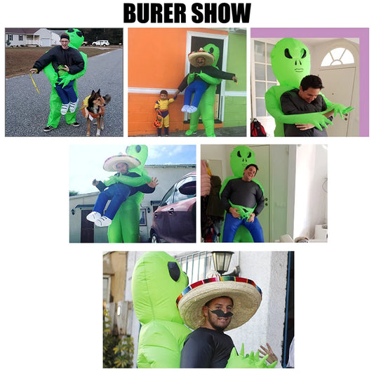 Inflatable Alien Carry-Me Costume for Kids and Adults, Green Abduction Illusion Suit with Air Pump for Halloween, Cosplay and Parties