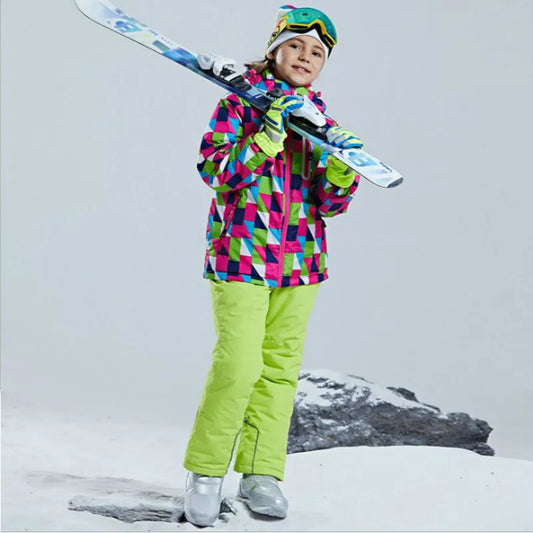 Kids Ski Jacket and Snow Pants Set with Geometric Print Hooded Coat, Two-Piece Winter Outfit for Boys and Girls in Sizes 5-6T to 15-16T