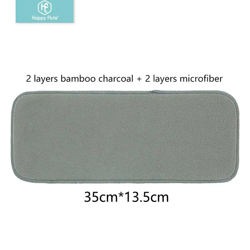 Bamboo Charcoal Diaper Inserts by Happy Flute, Washable 4-Layer Cloth Diaper Pads with Microfiber Core, 35 x 13.5 cm in Multiple Pack Sizes