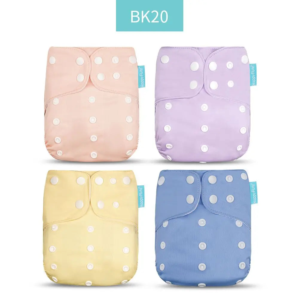 Reusable Cloth Diapers, Happyflute 4-Pack One-Size Pocket Baby Nappies with Adjustable Snap Closures, Washable Covers, Inserts Sold Separately