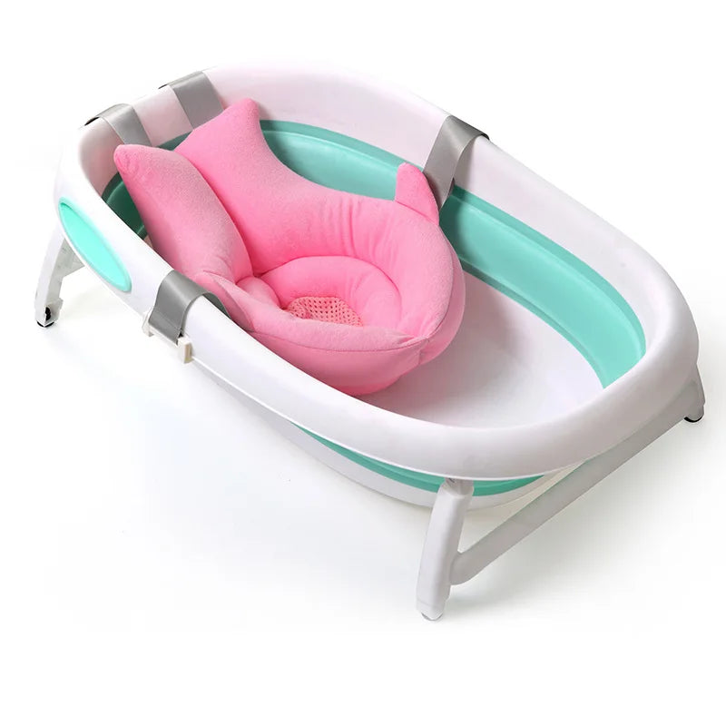 Shark Baby Bath Cushion with Padded Sides, Mesh Center and Attachment Straps, Foldable Blue or Pink Bath Pad for Adult-Supervised Infant Bathing