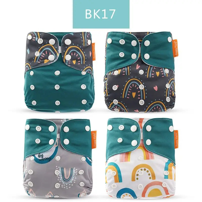 Reusable Cloth Diapers, Happyflute 4-Pack One-Size Pocket Baby Nappies with Adjustable Snap Closures, Washable Covers, Inserts Sold Separately