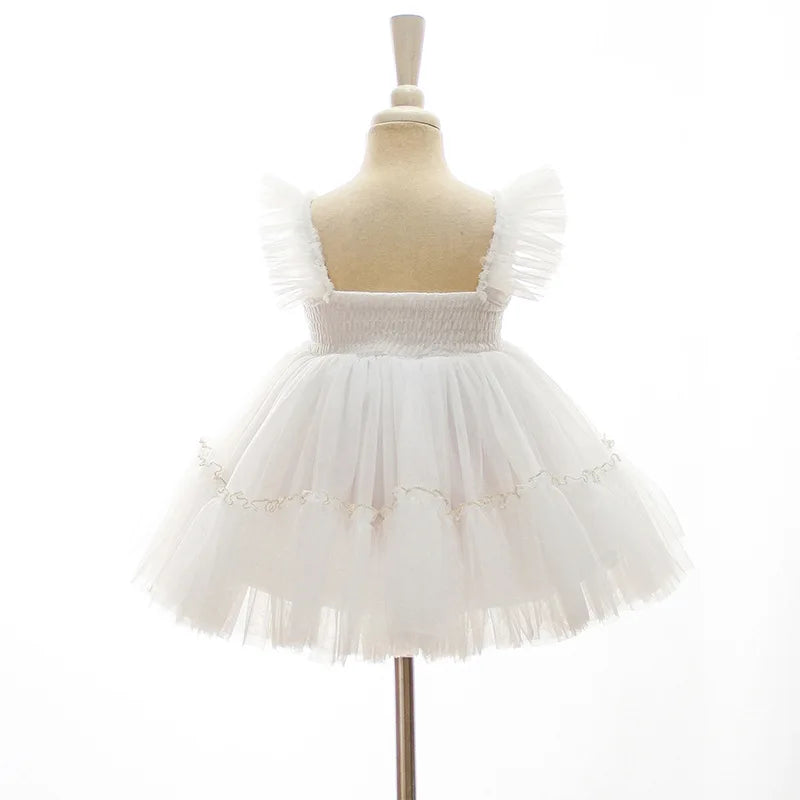 Baby Baptism Gown for Girls with Long Sleeves, Lace Details and Cotton Lining, Dress and Cap Set for Christening and First Birthday Photos