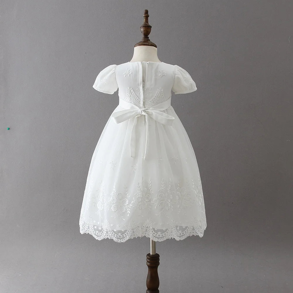 Baby Baptism Gown for Girls with Long Sleeves, Lace Details and Cotton Lining, Dress and Cap Set for Christening and First Birthday Photos