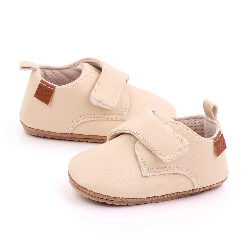 Baby Strap Shoes with Rounded Toes and Heel Pull Tabs, Solid Color Moccasin-Style Footwear for Infant Boys and Girls Everyday Outfits