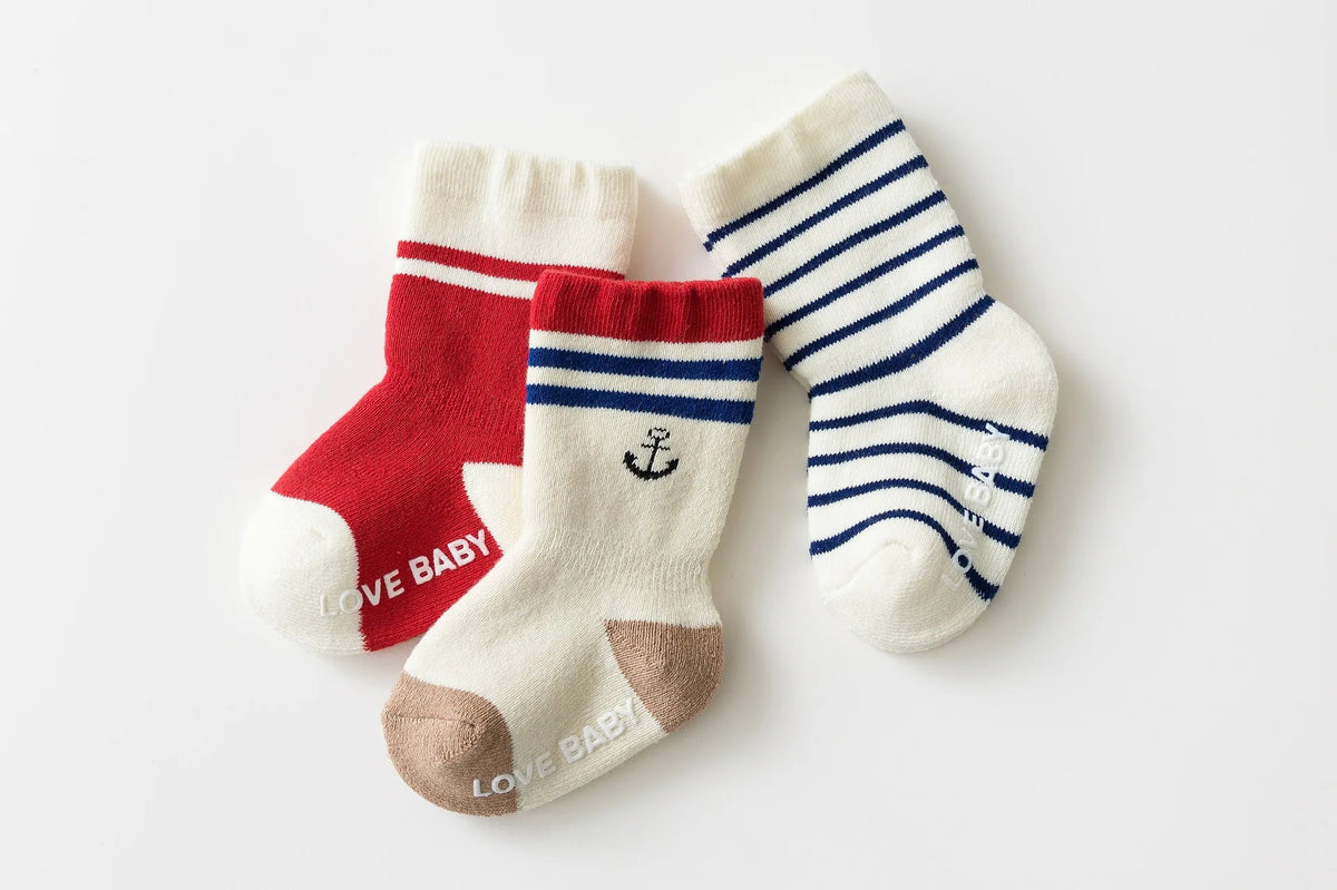 Baby Terry Cotton Socks 3-Pair Set, Thick Non-Slip Socks for Newborns, Infants and Toddlers Ages 0-5 Years for Cozy Fall and Winter Wear