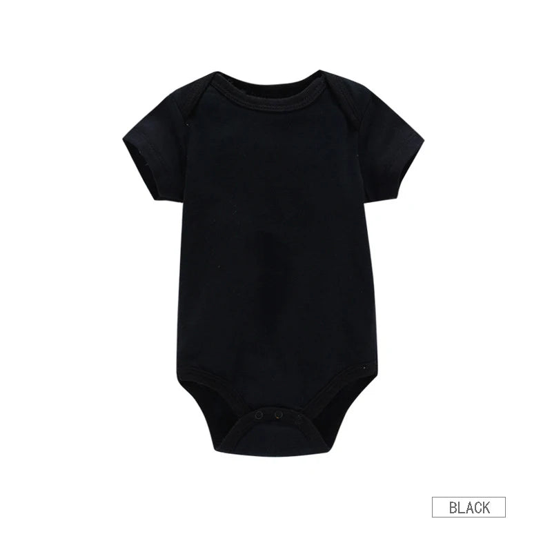 Short Sleeve Baby Bodysuits 3-Pack in 100% Cotton, Solid Color Infant One-Piece Outfits with Envelope Shoulders and Snap Bottoms for Daily Wear