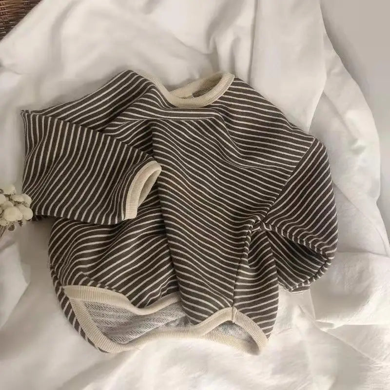 Striped Kids Sweatshirt with Crew Neck and Long Sleeves, Cotton Casual Pullover Top for Toddler Boys and Girls, Spring and Fall Layering
