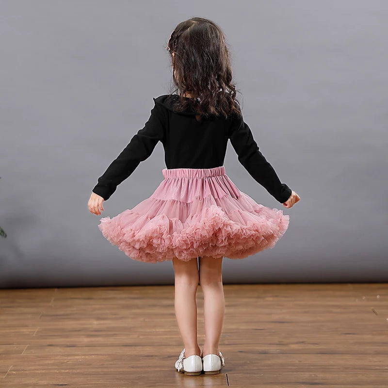 Girls Bow Waist Tutu Skirt with Fluffy Tulle Layers and Satin Lining, Adjustable Elastic Waist Pettiskirt for Birthdays, Dance and Dress Up