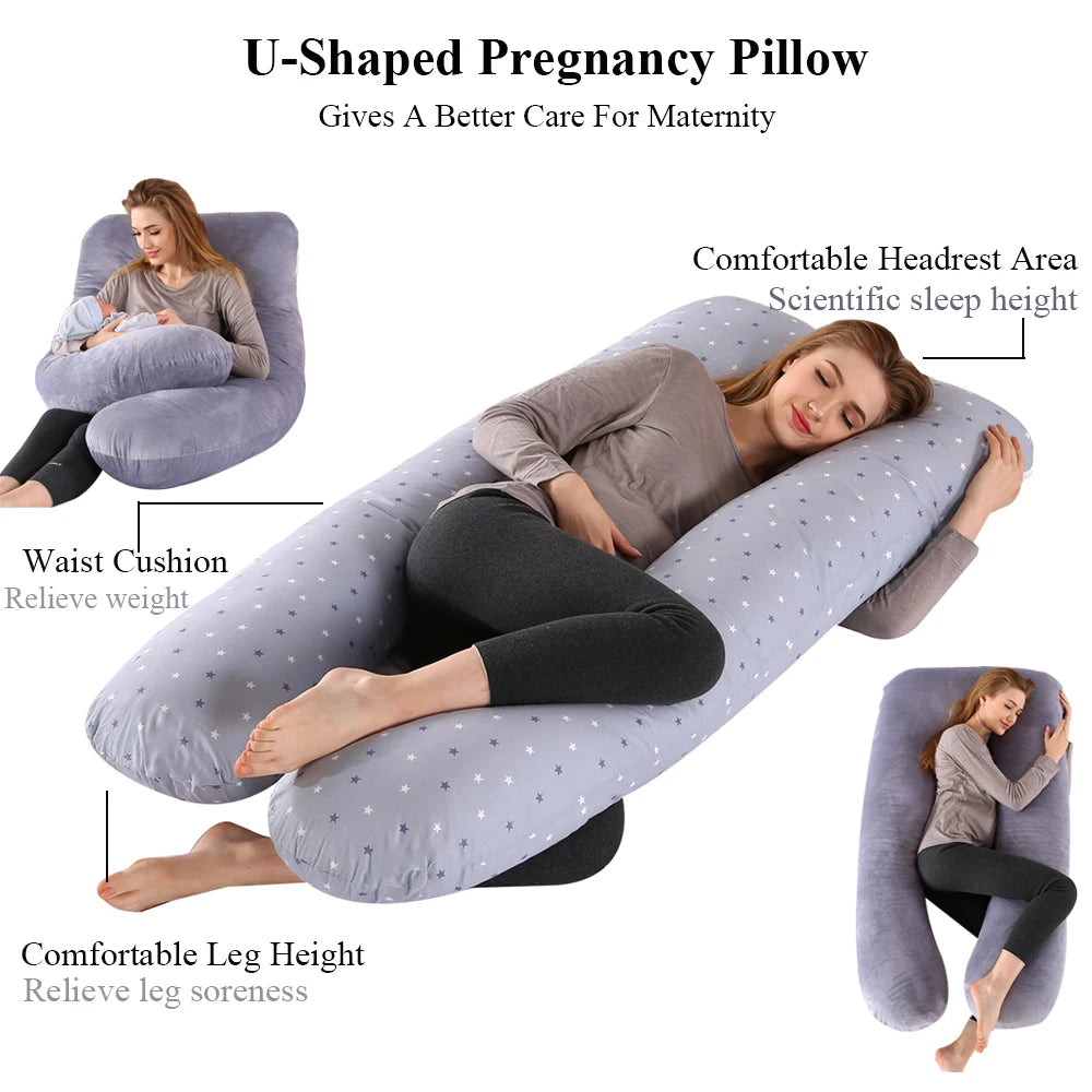Pregnancy Pillow for Side Sleeping, U-Shaped Maternity Body Cushion with Detachable Polyester Cover and Head, Waist & Leg Support