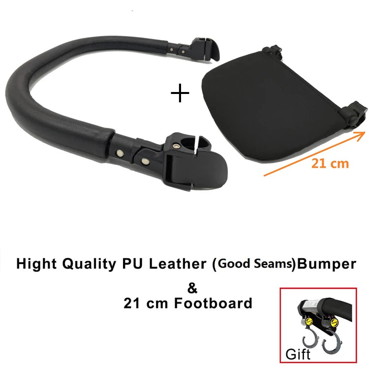 YOYO Compatible Bumper Bar and Footboard Combo by MomTan, 21 x 32 cm Footrest with Seamed PU Leather, Zippered PU Leather or EVA Armrest Options