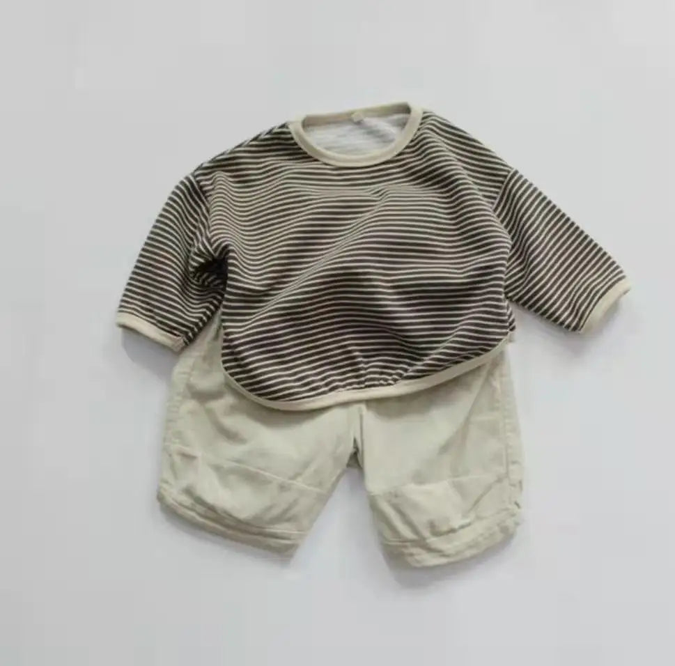 Striped Kids Sweatshirt with Crew Neck and Long Sleeves, Cotton Casual Pullover Top for Toddler Boys and Girls, Spring and Fall Layering