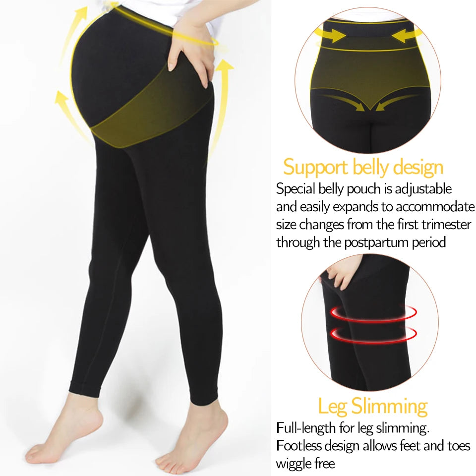 Stretch Maternity Leggings with High Waist Belly Panel, 90% Nylon and 10% Spandex Pregnancy Pants with Shorts and Thickened Style Options