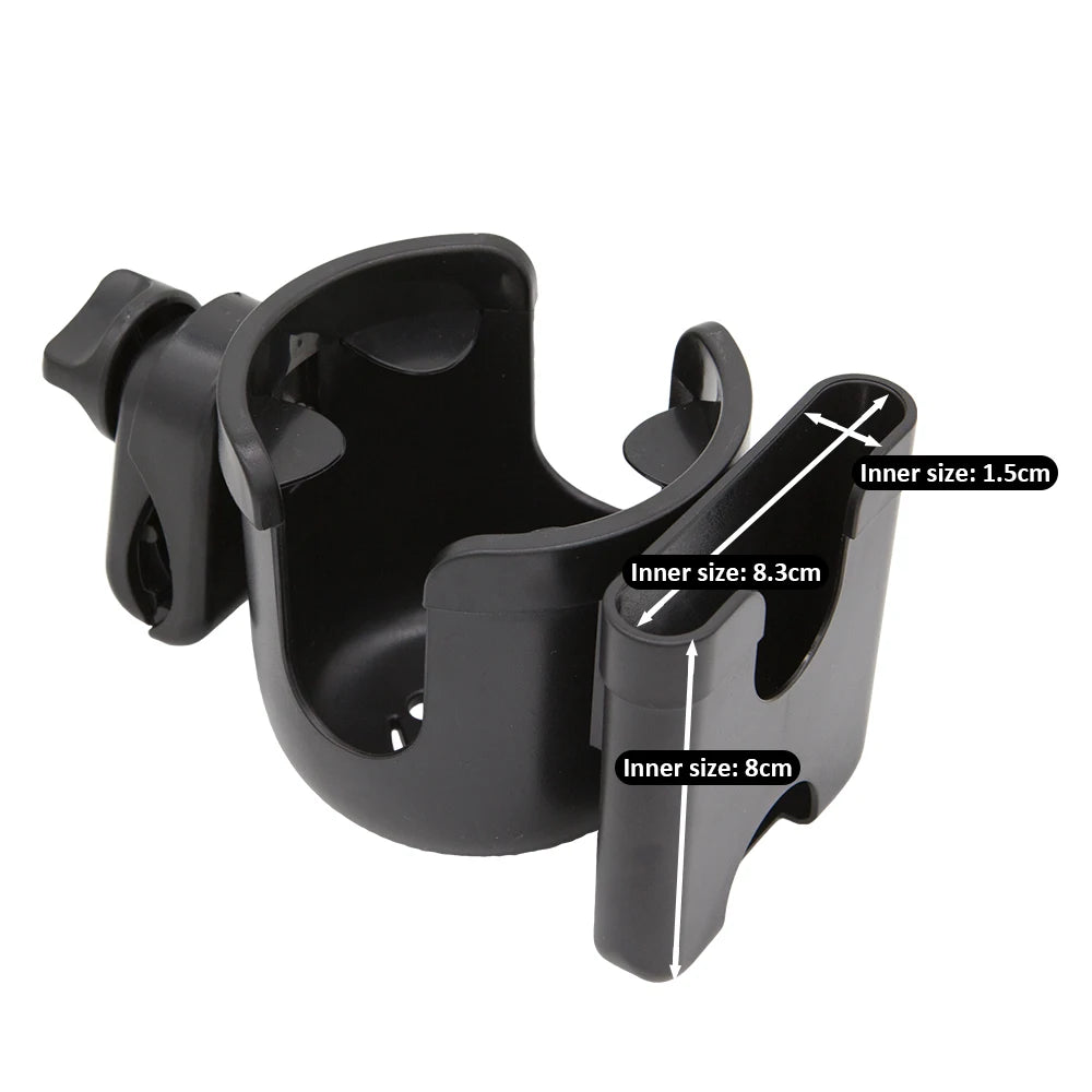 Stroller Bottle and Cup Holder with Clamp Mount and Optional Phone Slot, Single-Cup or Combination Storage Accessory for Walks and Family Outings