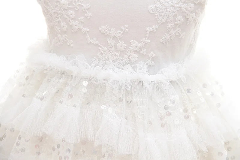 Baby Baptism Gown for Girls with Long Sleeves, Lace Details and Cotton Lining, Dress and Cap Set for Christening and First Birthday Photos