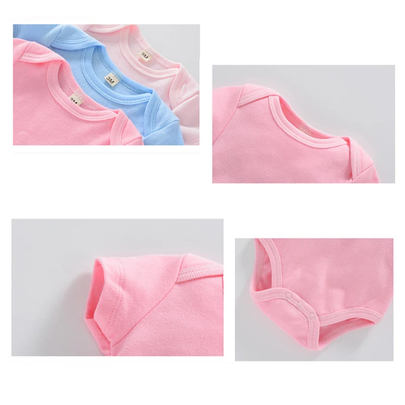 Short Sleeve Baby Bodysuits 3-Pack in 100% Cotton, Solid Color Infant One-Piece Outfits with Envelope Shoulders and Snap Bottoms for Daily Wear