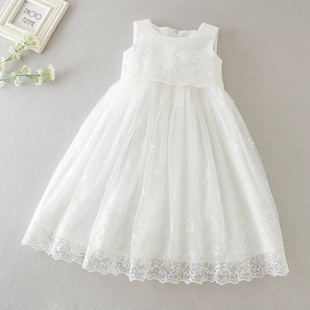 Baby Baptism Gown for Girls with Long Sleeves, Lace Details and Cotton Lining, Dress and Cap Set for Christening and First Birthday Photos
