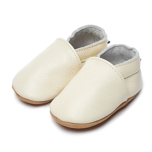 Genuine Leather Baby Slip-On Moccasins with Elastic Collars, Soft Infant Shoes for Boys and Girls in 19 Color Options, Sizes 0-24 Months