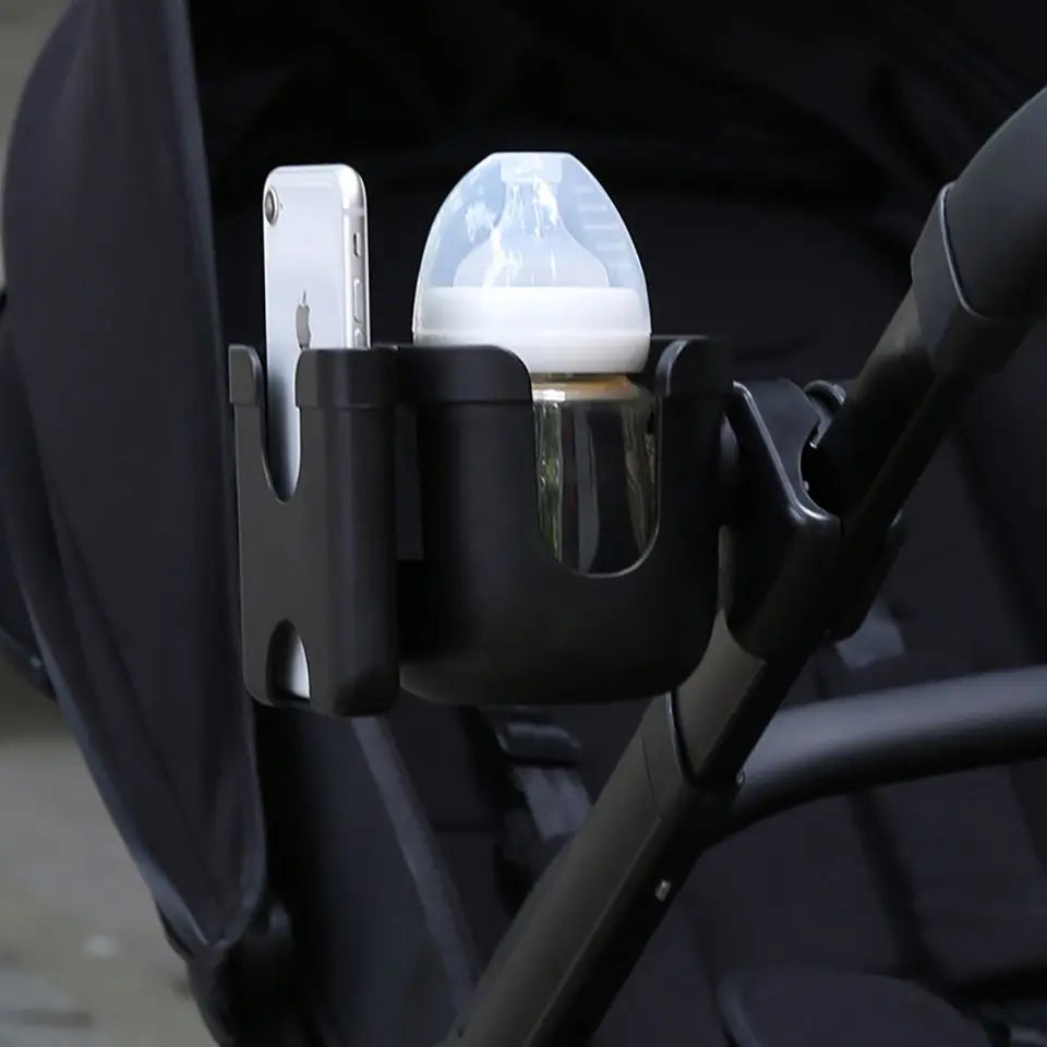 Stroller Bottle and Cup Holder with Clamp Mount and Optional Phone Slot, Single-Cup or Combination Storage Accessory for Walks and Family Outings