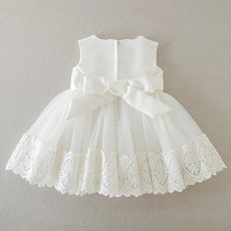 Baby Baptism Gown for Girls with Long Sleeves, Lace Details and Cotton Lining, Dress and Cap Set for Christening and First Birthday Photos