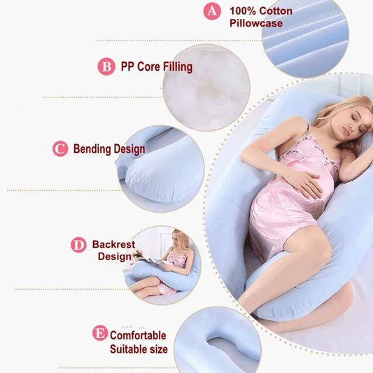 Pregnancy Pillow for Side Sleeping, U-Shaped Maternity Body Cushion with Detachable Polyester Cover and Head, Waist & Leg Support