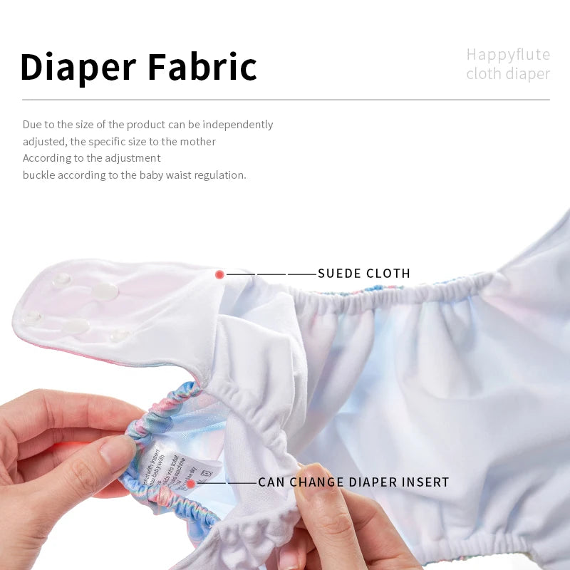 Cloth Diaper Starter Set by Happyflute, 8 Adjustable Pocket Baby Diapers with 8 Bamboo Charcoal Inserts, Washable PUL Covers and Snap Closures