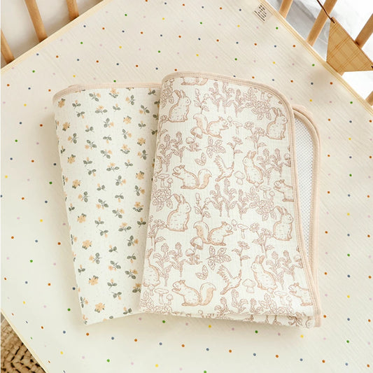 Washable Cotton Diaper Changing Mat, Large Waterproof Baby Changing Pad with Printed Designs for Everyday Nursery Diaper Care