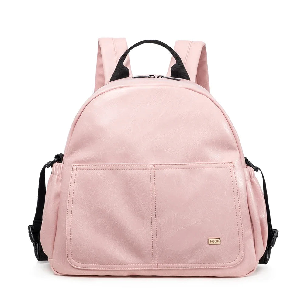 Baby Changing Backpack with Front Slip Pockets and Side Storage, Soboba Solid-Color Diaper Bag with Carry Handle for Everyday Parent Outings