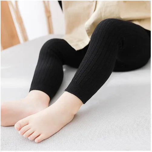 Ribbed Footless Leggings for Babies and Toddler Girls, Solid Color Knit Bottoms in Six Colors and Four Size Groups for Everyday Outfit Layering