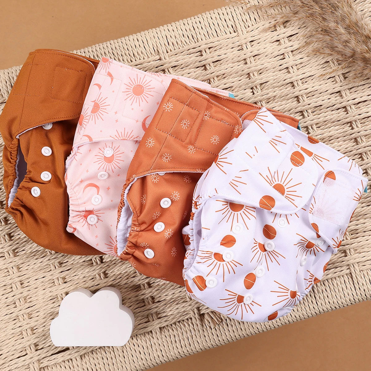 Reusable Cloth Diapers, Happyflute 4-Pack One-Size Pocket Baby Nappies with Adjustable Snap Closures, Washable Covers, Inserts Sold Separately