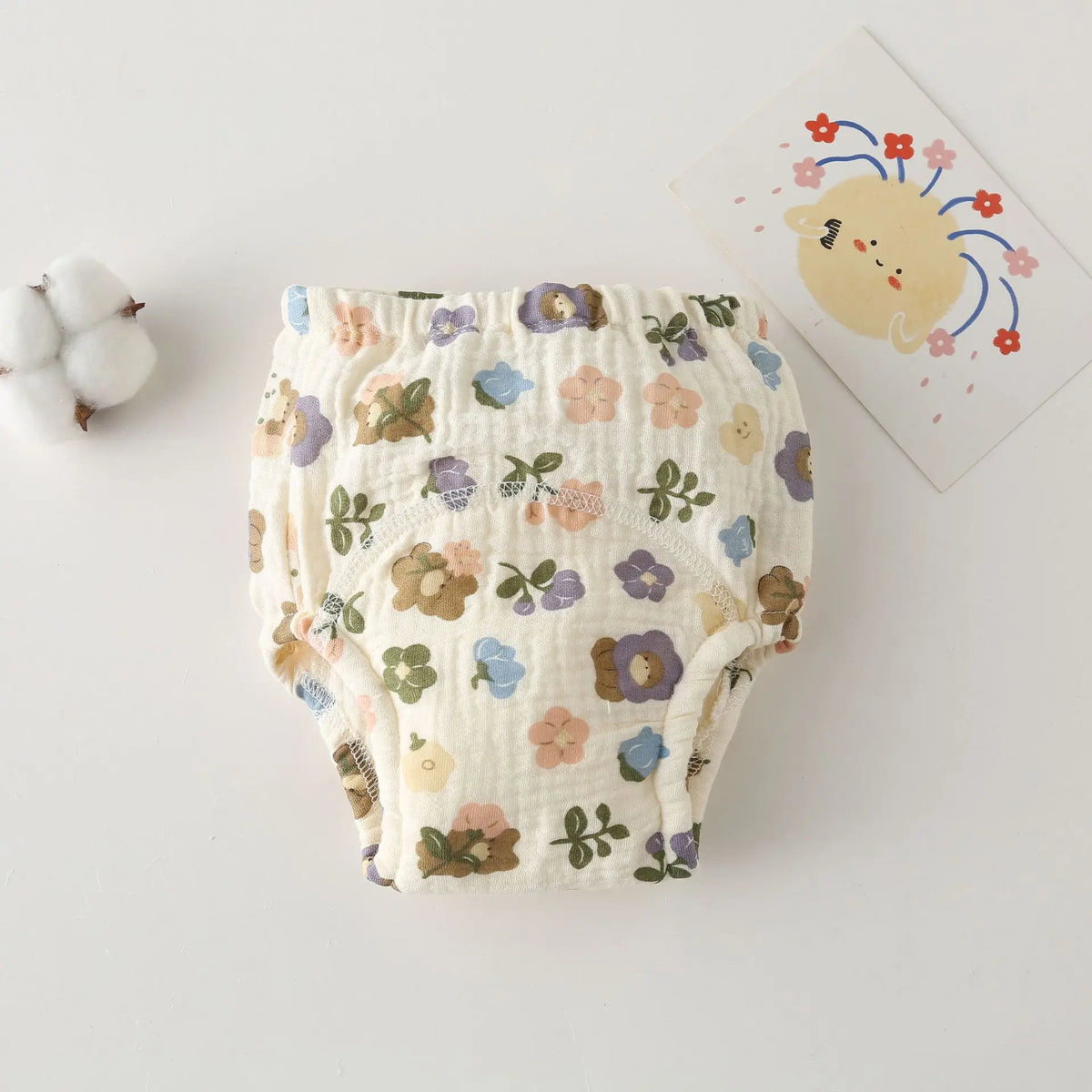 Printed Cotton Potty Training Pants, Single Reusable Learning Underwear with Pull-On Waist for Babies and Toddlers in Sizes 80–110