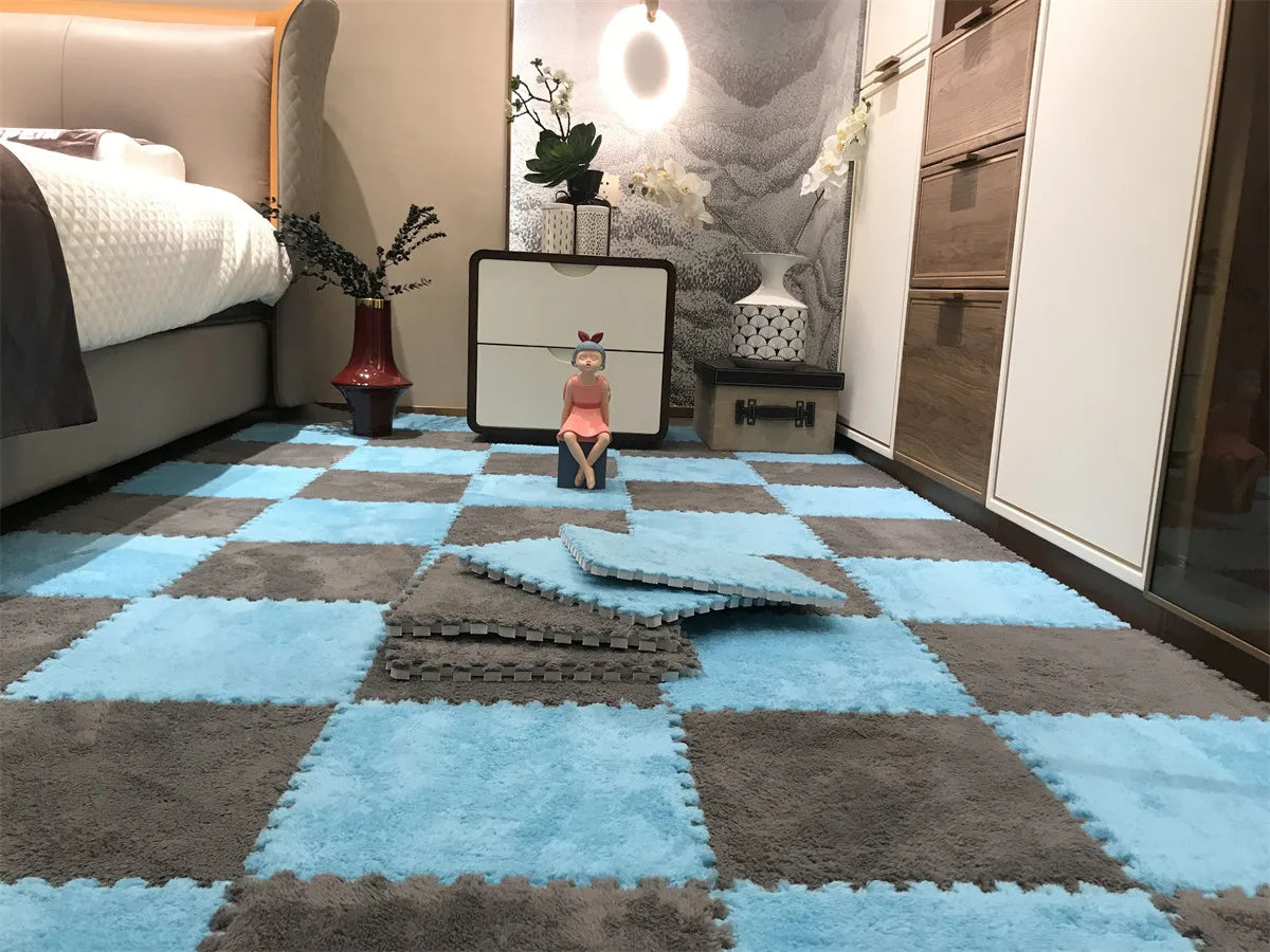 Plush Carpet Puzzle Mat, 20-Piece Interlocking EVA Foam Floor Tiles in Two-Color Options, 30 x 30 x 1 cm Squares for Nursery and Kids Rooms