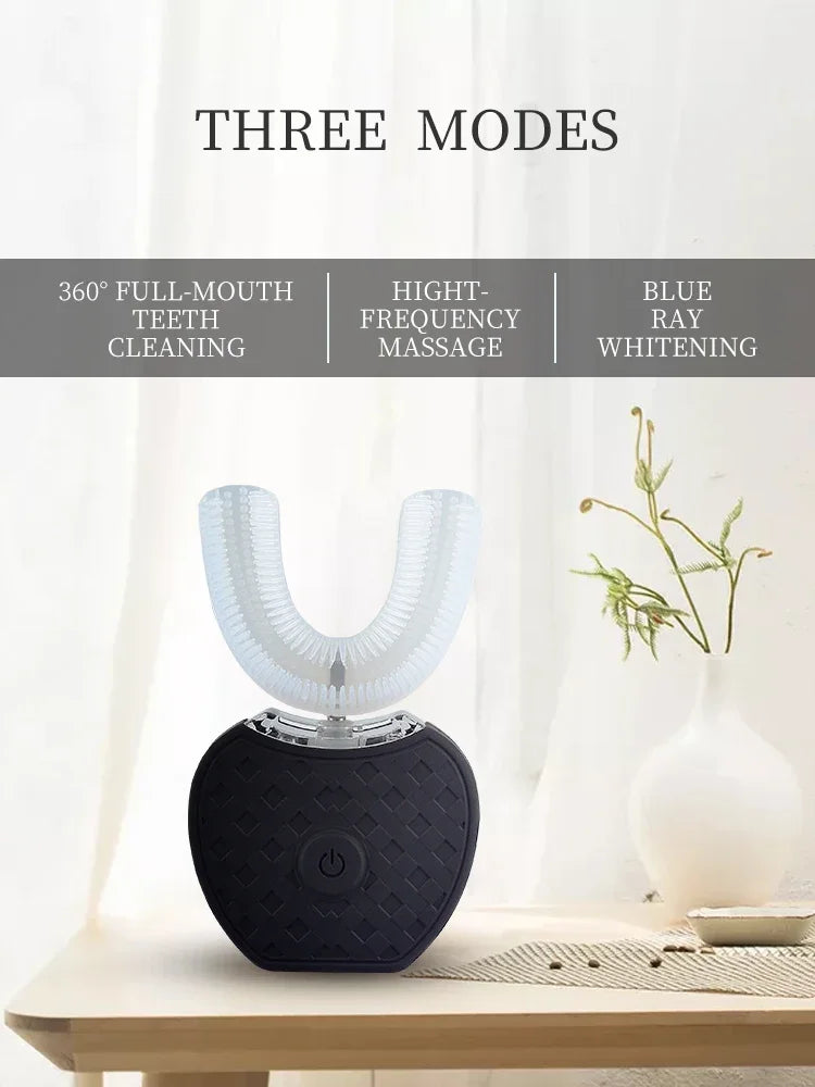 Silicone Mouthpiece Electric Toothbrush for Adults with U-Shaped Head, Three Modes, Rechargeable Handle and Charger for Everyday Oral Care