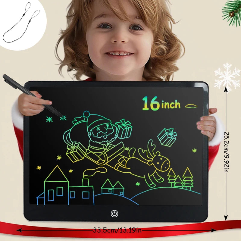 LCD Writing Tablet for Kids, 16-Inch Multicolor Erasable Drawing Board with Lock Switch, Stylus and Lanyard for Learning and Gifts