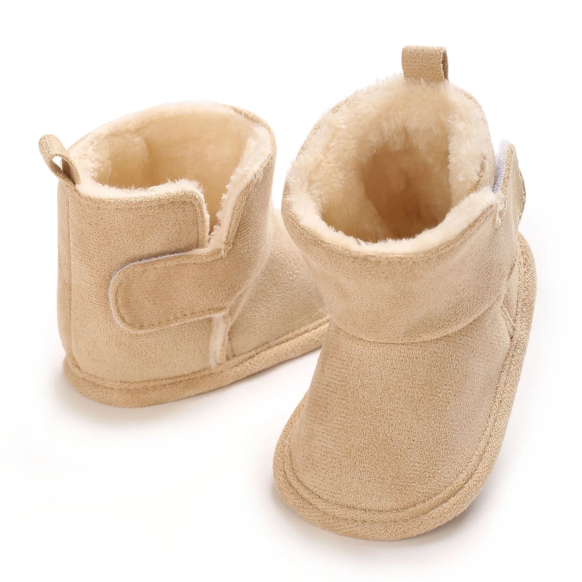 Soft Sole Baby Winter Boots with Plush Lining and Hook-and-Loop Closure, Brown Pink or Apricot Infant Shoes for Boys and Girls, 0-18 Months